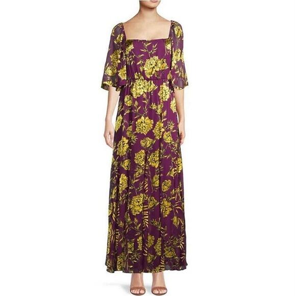 NEW ALICE + OLIVIA Clarine Silk Floral Maxi Dress Gown Size 0 Purple Fairy Artsy - Picture 2 of 13